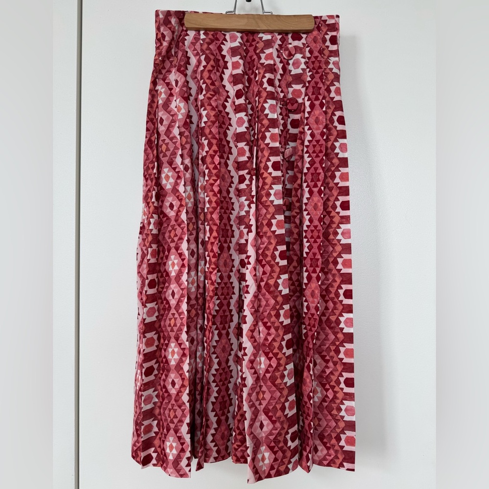Altuzarra Red and White Pleated Midi Skirt